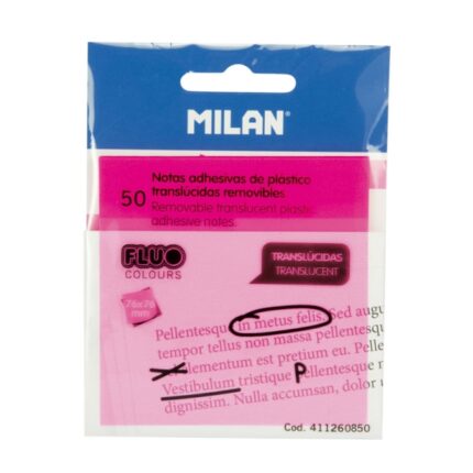 Milan Fluo Confezione da 50 foglietti adesivi - Traslucidi - Rimovibili - 76x76 mm - Colore rosa