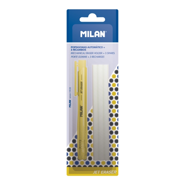 Milan Jet Eraser Portagomme Automatico - Rotondo - 3 Gomme di Ricambio - Colori Assortiti