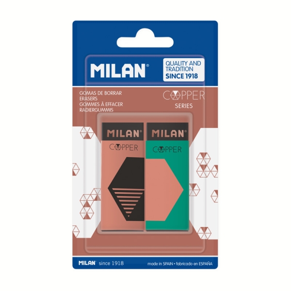 Milan Nata 320 Copper Confezione da 2 gomme da cancellare - Non abrasiva - Colore nero