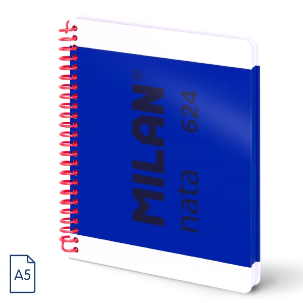 Milan Nata 624 Quaderno A5 con spirale - Quadrettato - 80 fogli da 95 g - Copertina rigida - Colore blu navy Milan Nata 624 Quaderno A5 con spirale - Quadrettato - 80 fogli da 95 g - Copertina rigida - Colore blu navy