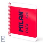 Milan Nata 624 Quaderno A5 con spirale - Quadrettato - 80 fogli da 95 g - Copertina rigida - Colore rosa