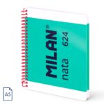 Milan Nata 624 Quaderno A5 con spirale - Quadrettato - 80 fogli da 95 g - Copertina rigida - Colore verde