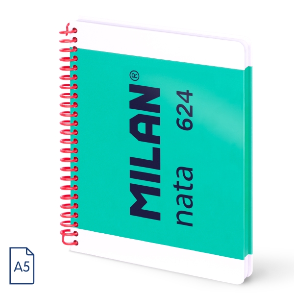 Milan Nata 624 Quaderno A5 con spirale - Quadrettato - 80 fogli da 95 g - Copertina rigida - Colore verde