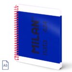 Milan Nata 624 Quaderno A5 con spirale - Fogli bianchi - 80 fogli da 95 g - Copertina rigida - Colore blu marino
