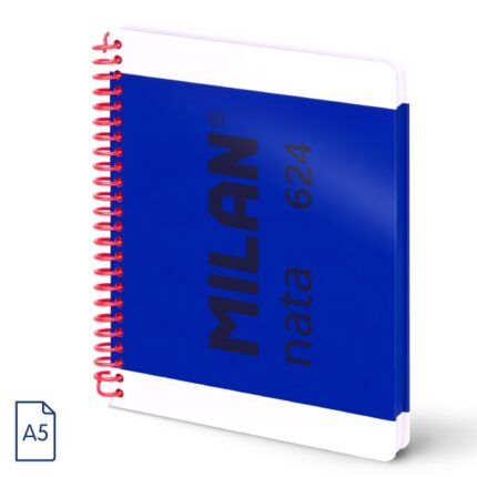 Milan Nata 624 Quaderno A5 con spirale - Carta a righe da 7 mm - 80 fogli da 95 g - Copertina rigida - Colore blu navy