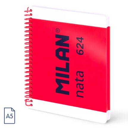 Milan Nata 624 Quaderno A5 con spirale - Carta a righe da 7 mm - 80 fogli da 95 g - Copertina rigida - Colore rosa