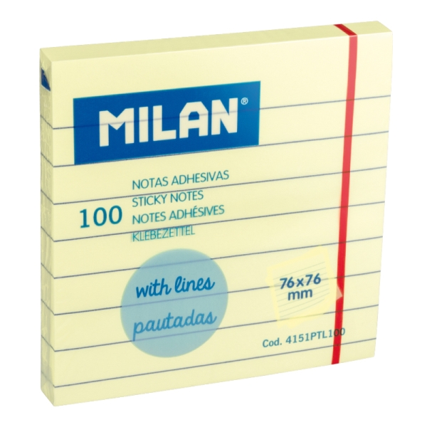 Milan Confezione da 100 foglietti adesivi - A righe - 76x76 mm - Colore giallo