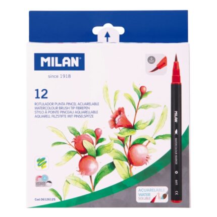 Milan Confezione da 12 pennarelli acquerellabili - Inchiostro a base d'acqua - Punta a pennello da 0