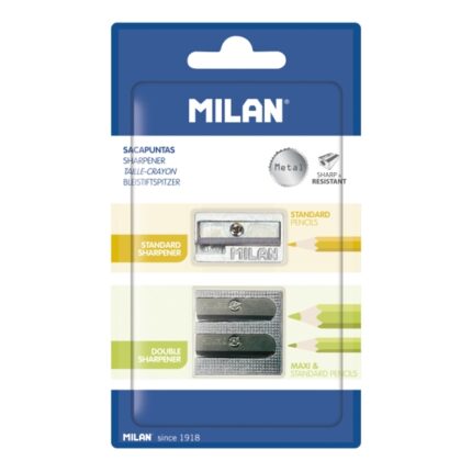 Milan Confezione da 2 temperamatite in alluminio senza serbatoio - 1 standard - 1 doppio per matite normali e maxi - Colore argento