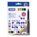 Milan Confezione da 24 pennarelli bicolori - Inchiostro a base d'acqua - Punta conica da 5 mm - Colori assortiti