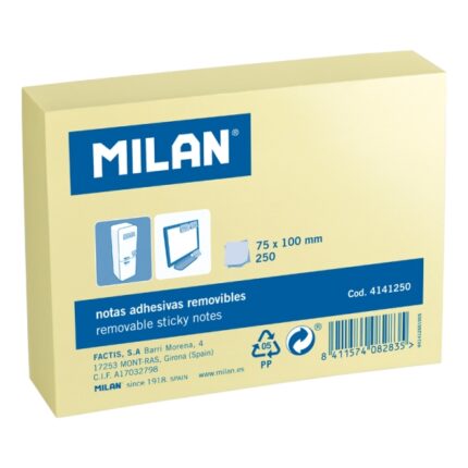 Milan Confezione da 250 foglietti adesivi - 75x100 mm - Colore giallo