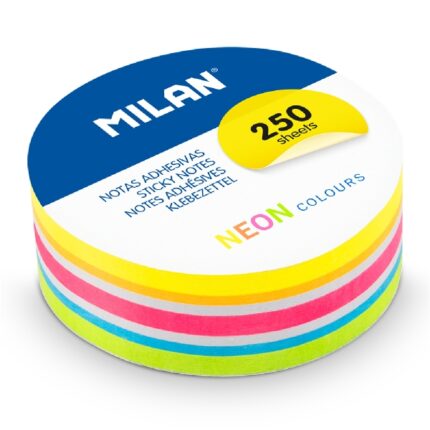 Milan Confezione da 250 Post-it - Colori Neon - Rotondi - 67 mm - Colori assortiti