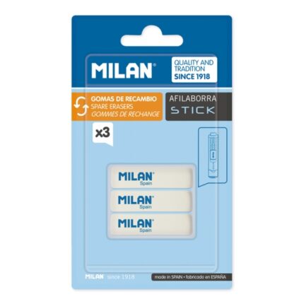 Milan Confezione da 3 gomme di ricambio per temperino Stick - Colore bianco