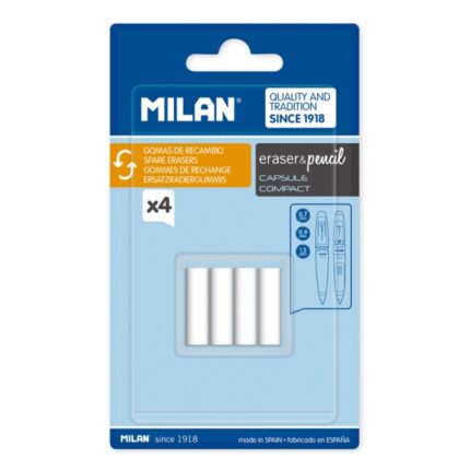 Milan Confezione da 4 mine di ricambio per portamine - Compatibile con Capsule e Compact - Colore bianco