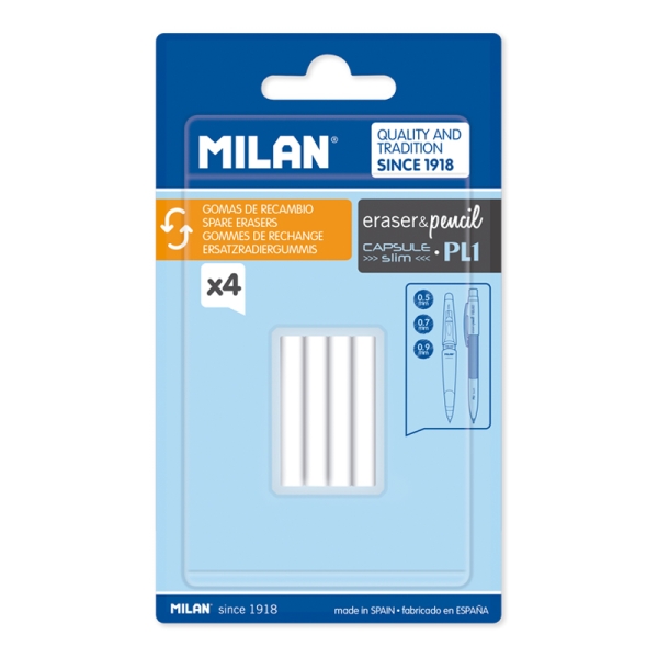 Milan Confezione da 4 gomme di ricambio per portamine - Compatibile con Capsule