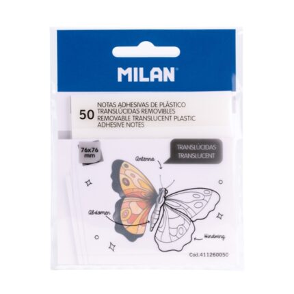 Milan Confezione da 50 foglietti adesivi - Traslucidi - Rimovibili - 76x76 mm - Colore trasparente