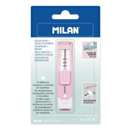 Milan Stick + Temperamatite - Superficie antibatterica - Lama in acciaio al carbonio - Pan di pane - Colore rosa