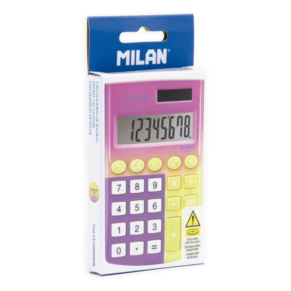 Milan Sunset Calcolatrice tascabile a 8 cifre - Alimentazione solare/a batteria - Colore giallo/viola