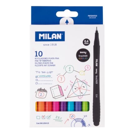 Milan Sway Fineliner Confezione da 10 pennarelli - Inchiostro a base d'acqua - Punta fine 0