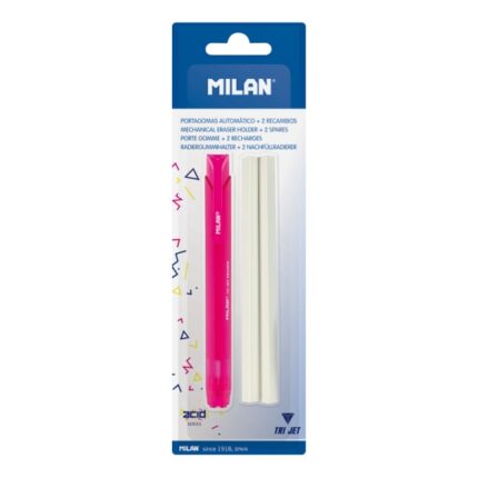 Milan Tri Jet Acid Portagomme Automatico - Triangolare - 2 Gomme di Ricambio - Colori Assortiti Casuali