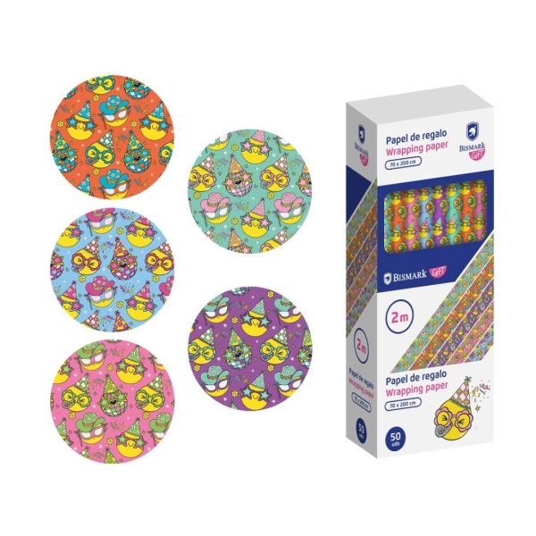 Rotolo di carta da regalo Bismark Emojies - Dimensioni 70 cm x 200 cm - 5 disegni diversi