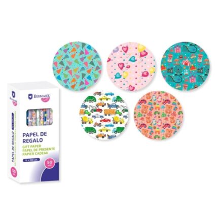 Bismark Kids Rotolo di carta da regalo - Dimensioni 70 cm x 200 cm - 5 diversi disegni