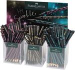 Faber-Castell Sparkle Medianoche Espositore con 144 matite triangolari in grafite B - Mina resistente alla rottura - Con pulsante glitterato rosa