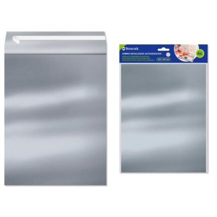 Bismark Confezione da 4 buste metallizzate - Dimensioni 324x254 mm - Chiusura autoadesiva - Ideale per regali - Colore argento