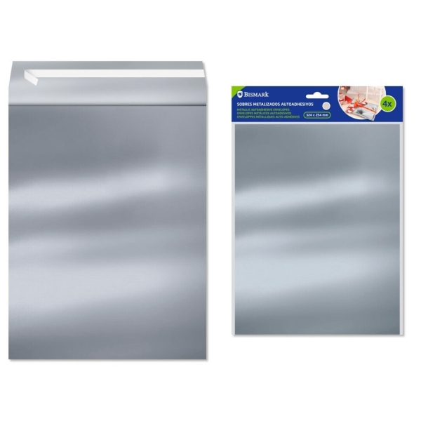 Bismark Confezione da 4 buste metallizzate - Dimensioni 324x254 mm - Chiusura autoadesiva - Ideale per regali - Colore argento Bismark Confezione da 4 buste metallizzate - Dimensioni 324x254 mm - Chiusura autoadesiva - Ideale per regali - Colore argento