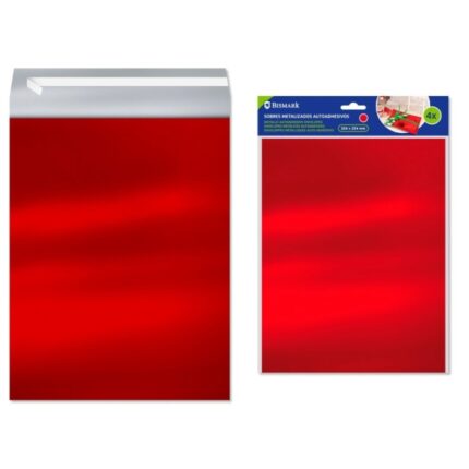 Bismark Confezione da 4 buste metallizzate - Dimensioni 324x254 mm - Chiusura autoadesiva - Ideale per regali - Colore rosso metallizzato