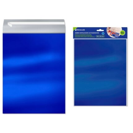 Bismark Confezione da 4 buste metallizzate - Dimensioni 324x254 mm - Chiusura autoadesiva - Ideale per regali - Colore blu metallizzato