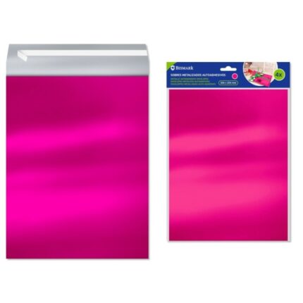 Bismark Confezione da 4 buste metallizzate - Dimensioni 324x254 mm - Chiusura autoadesiva - Ideali per regali - Colore rosa metallizzato
