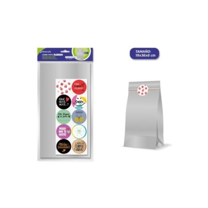 Bismark Confezione da 10 buste in carta kraft da 50 g con 10 adesivi per la chiusura - Dimensioni 19x36x6 cm - Ideale per regali - Colore argento