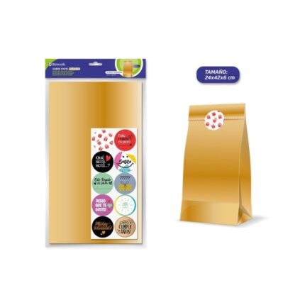 Bismark Confezione da 10 buste in carta kraft da 50 g con 10 adesivi per la chiusura - Dimensioni 24x42x6 cm - Ideale per regali - Colore oro