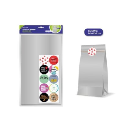 Bismark Confezione da 10 buste in carta kraft da 50 g con 10 adesivi per la chiusura - Dimensioni 24x42x6 cm - Ideale per regali - Colore argento