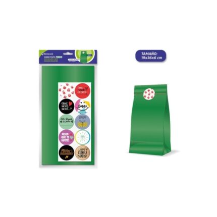 Bismark Confezione da 10 buste in carta kraft da 50 g con 10 adesivi per la chiusura - Dimensioni 19x36x6 cm - Ideale per regali - Colore verde