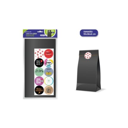 Bismark Confezione da 10 buste in carta kraft da 50 g con 10 adesivi per la chiusura - Dimensioni 19x36x6 cm - Ideale per regali - Colore nero