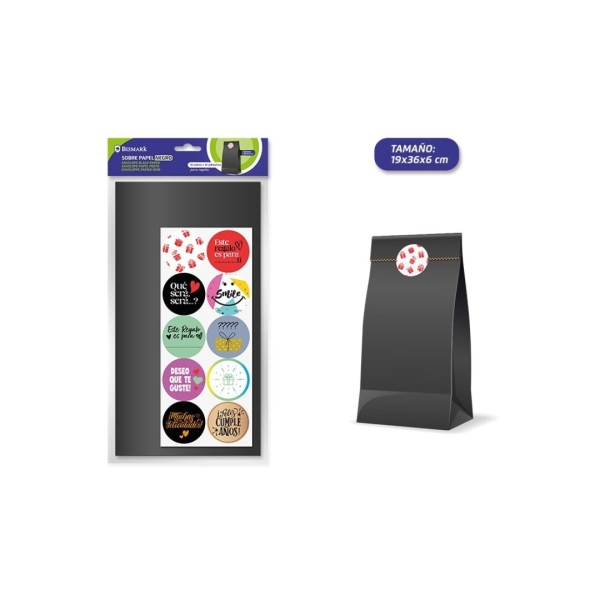 Bismark Confezione da 10 buste in carta kraft da 50 g con 10 adesivi per la chiusura - Dimensioni 19x36x6 cm - Ideale per regali - Colore nero