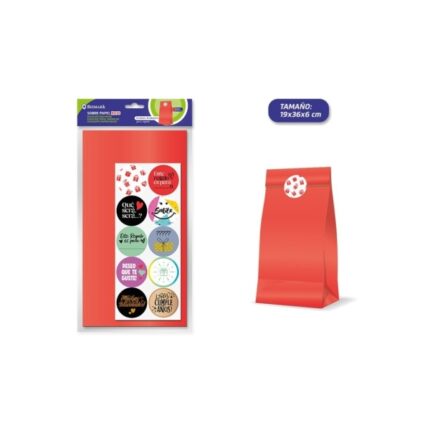 Bismark Confezione da 10 buste in carta kraft da 50 g con 10 adesivi per la chiusura - Dimensioni 19x36x6 cm - Ideale per regali - Colore rosso