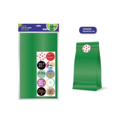Bismark Confezione da 10 buste in carta kraft da 50 g con 10 adesivi per la chiusura - Dimensioni 24x42x6 cm - Ideale per regali - Colore verde