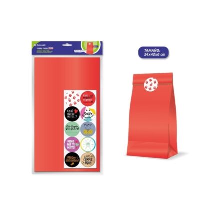 Bismark Confezione da 10 buste in carta kraft da 50 g con 10 adesivi per la chiusura - Dimensioni 24x42x6 cm - Ideale per regali - Colore rosso