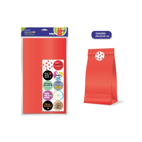 Bismark Confezione da 10 buste in carta kraft da 50 g con 10 adesivi per la chiusura - Dimensioni 24x42x6 cm - Ideale per regali - Colore rosso