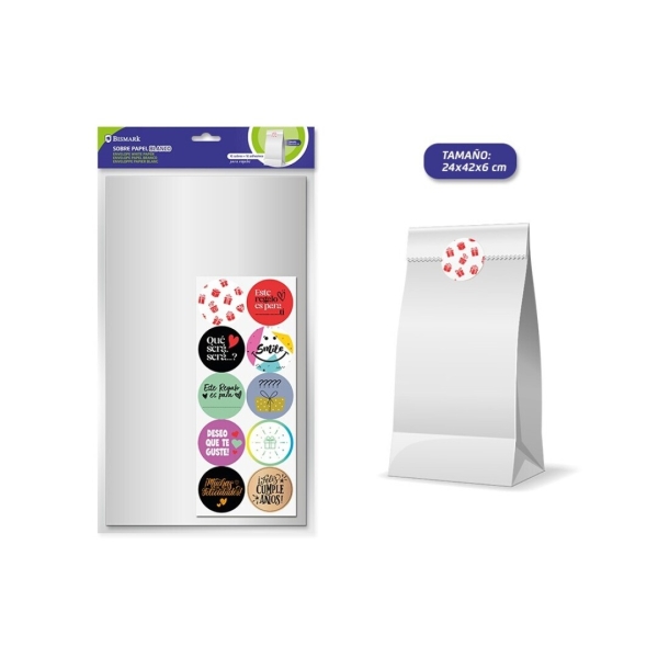 Bismark Confezione da 10 buste in carta kraft da 50 g con 10 adesivi per la chiusura - Dimensioni 24x42x6 cm - Ideale per regali - Colore bianco