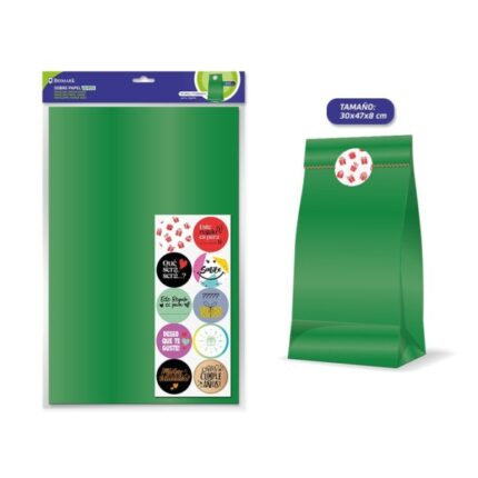 Bismark Confezione da 10 buste in carta kraft da 50 g con 10 adesivi per la chiusura - Dimensioni 30x47x8 cm - Ideale per regali - Colore verde