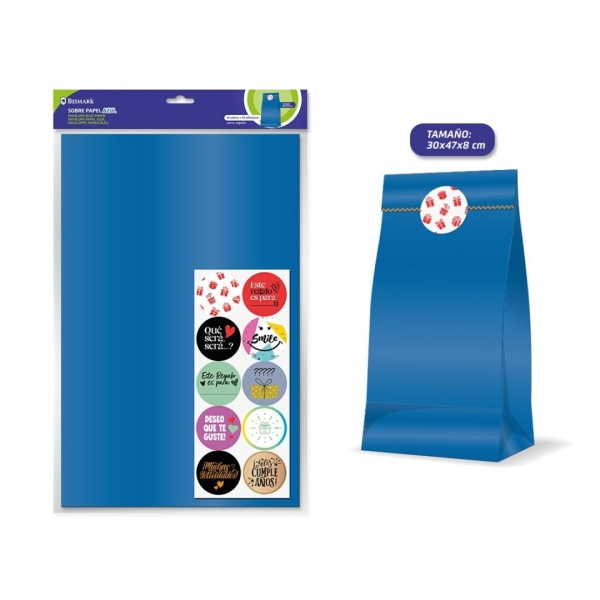 Bismark Confezione da 10 buste in carta kraft da 50 g con 10 adesivi per la chiusura - Dimensioni 30x47x8 cm - Ideale per regali - Colore blu