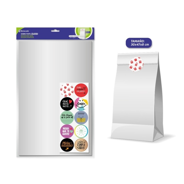 Bismark Confezione da 10 buste in carta kraft da 50 g con 10 adesivi per la chiusura - Dimensioni 30x47x8 cm - Ideale per regali - Colore bianco