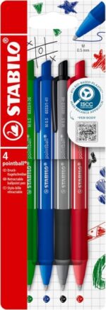 Stabilo Pointball Colorful Confezione da 4 penne a sfera a scatto - Tratto 0