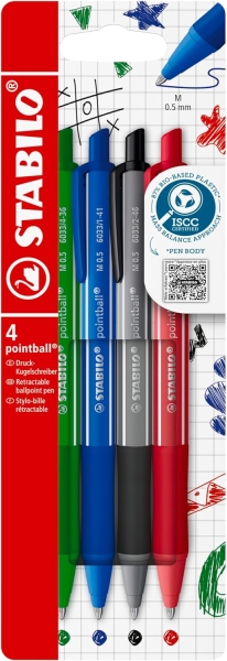 Stabilo Pointball Colorful Confezione da 4 penne a sfera a scatto - Tratto 0