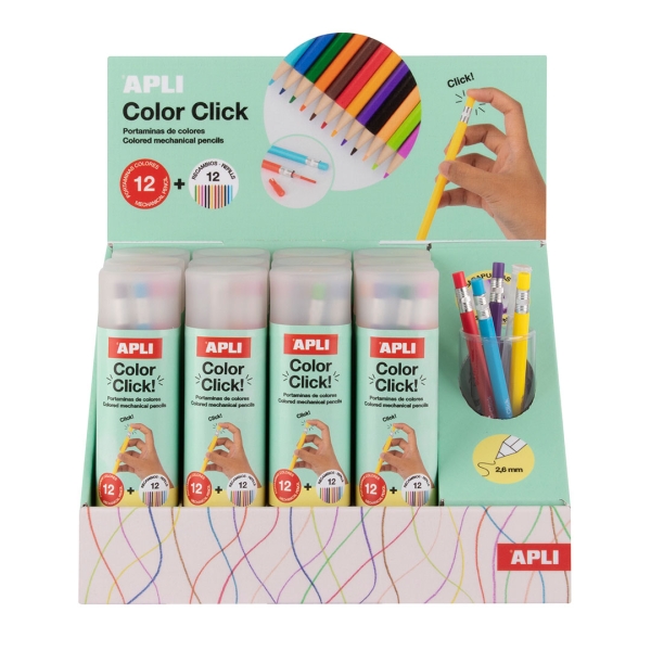 Apli Color Clik Espositore con 12 confezioni da 12 portamine con mine colorate da 2