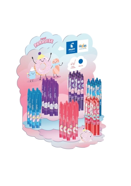 Pilot Sweet Paradise Espositore da 24 penne Frixion Ball + 24 penne Frixion Ball Clicker - Cancellabili - Ricaricabili - Inchiostro blu - Colori assortiti